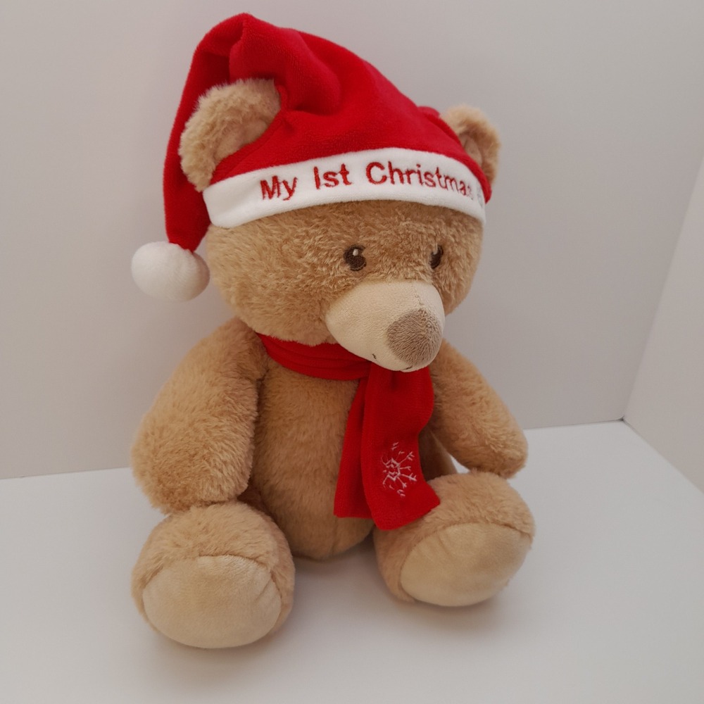 Kellytoy My 1st Christmas Teddy Bear Plush Tan Red Santa Hat Scarf 10 Inch - Picture 3 of 8